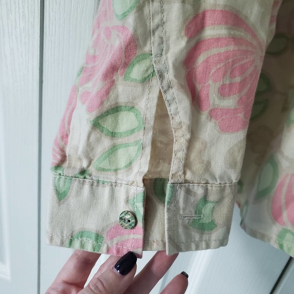 Sigrid Olsen Pastel Floral Linen Button Front Blouse L Boho Norm Core Classic - Picture 6 of 10